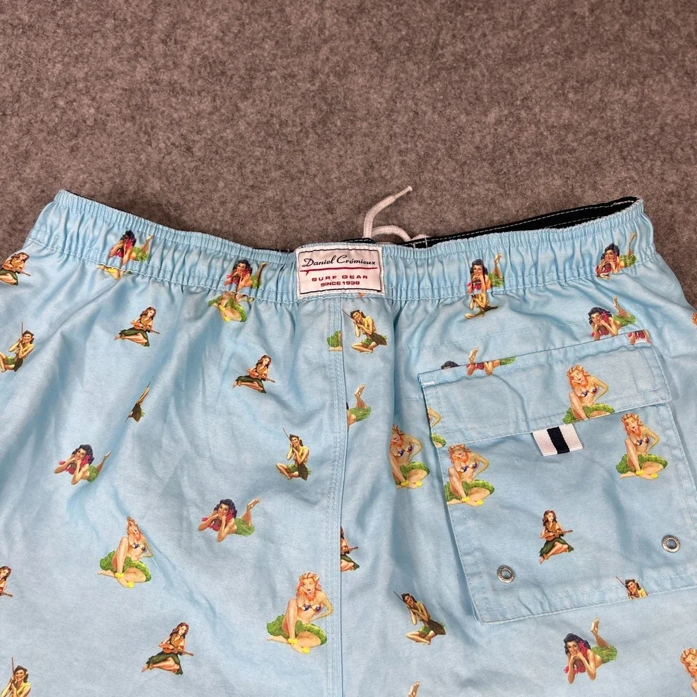 Cremieux Beachwear Board Shorts Mens Large Blue Hula Girls Hawaiian Tropical‎